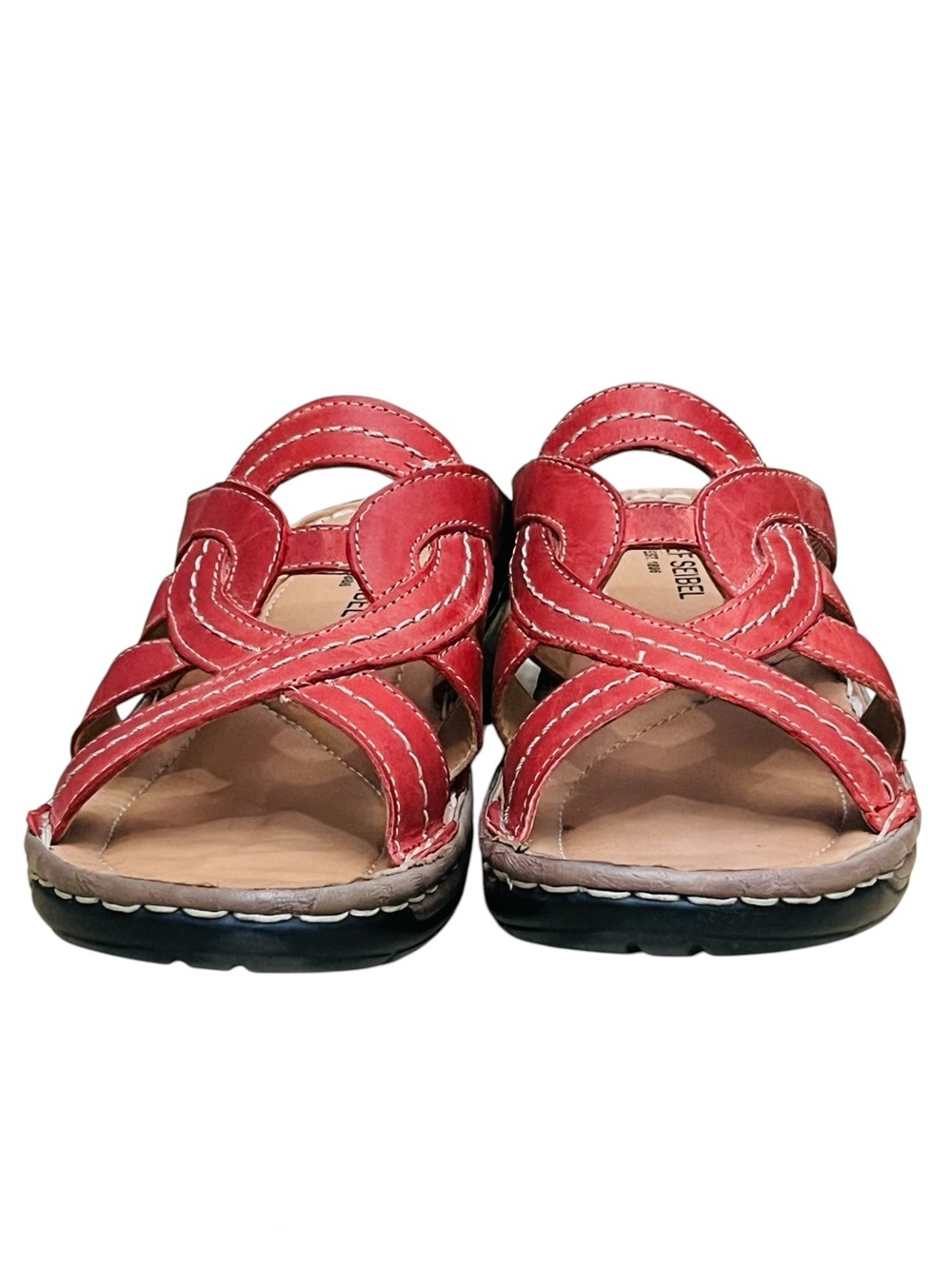 Josef Seibel Catalonia Sandals Leather Red Slip On Comfort Slides Shoes Sz 9 - Picture 7 of 12